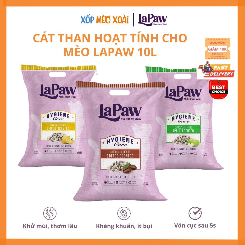 Cát Vệ Sinh Cho Mèo laPaw - Cát vệ sinh cho mèo than hoạt tính cao cấp - Vón cục, khử mùi tốt, ít bụi