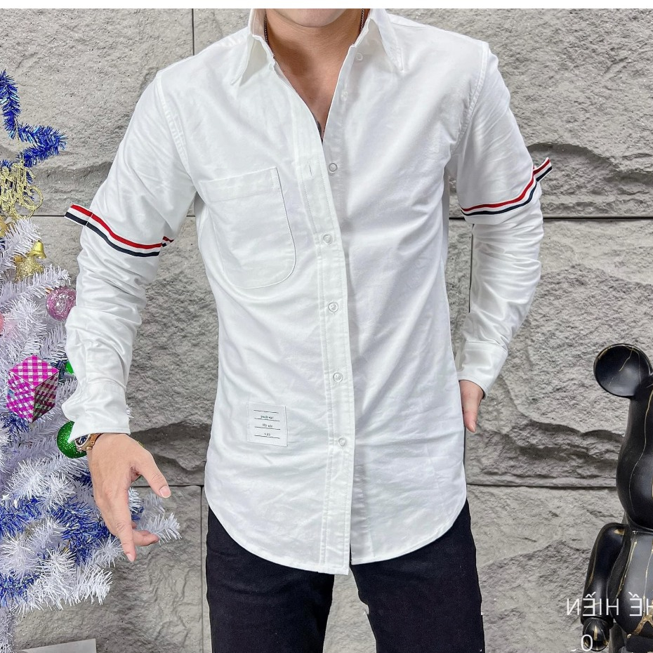 Áo Sơ Mi Kẻ Sọc Xám Dài Tay Vải Cotton Lụa Cao Cấp Mẫu Hot