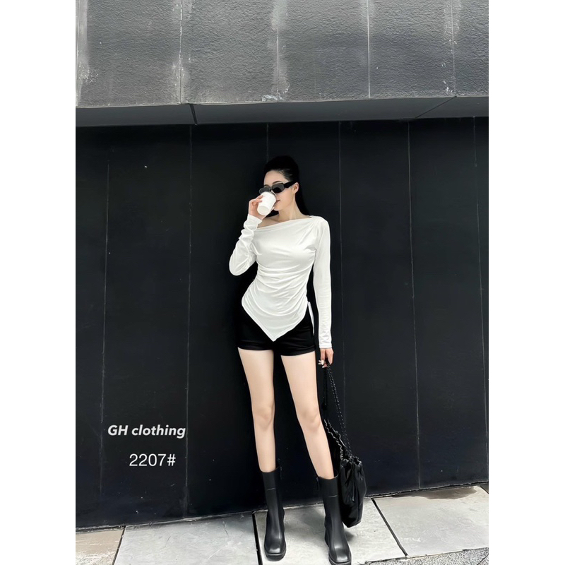 Áo thun lệch vai vạt chéo chất thun cotton lạnh túi zip hàng loại 1