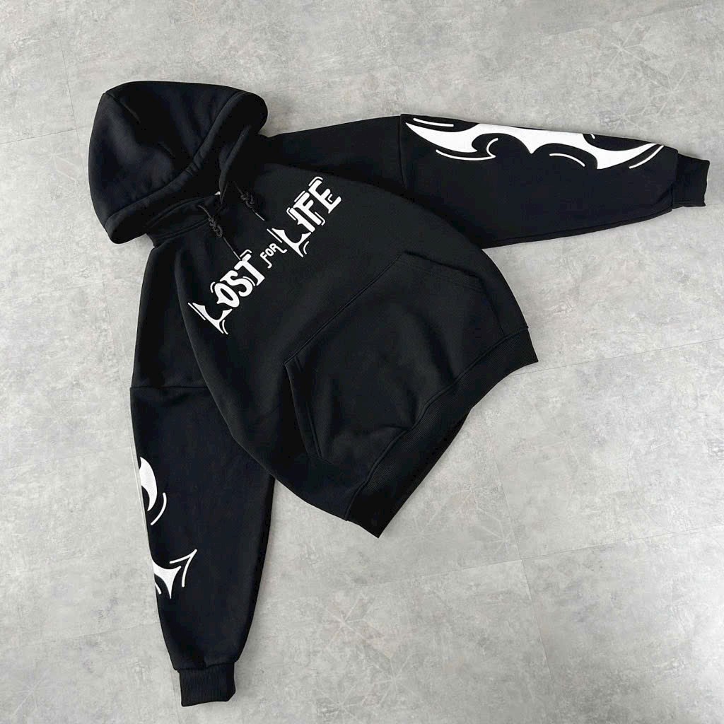 Áo Hoodie Unissex Vải Nỉ in Chữ Lost For Life Nón Rộng Túi Sỏ .AT