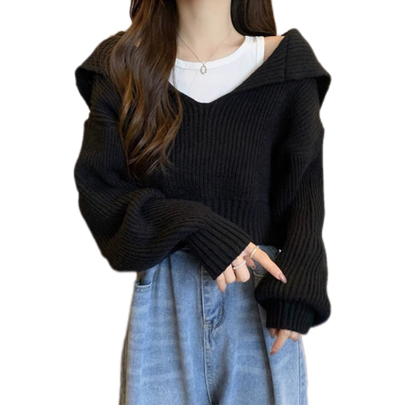 Áo len dáng croptop kèm áo trong xinh