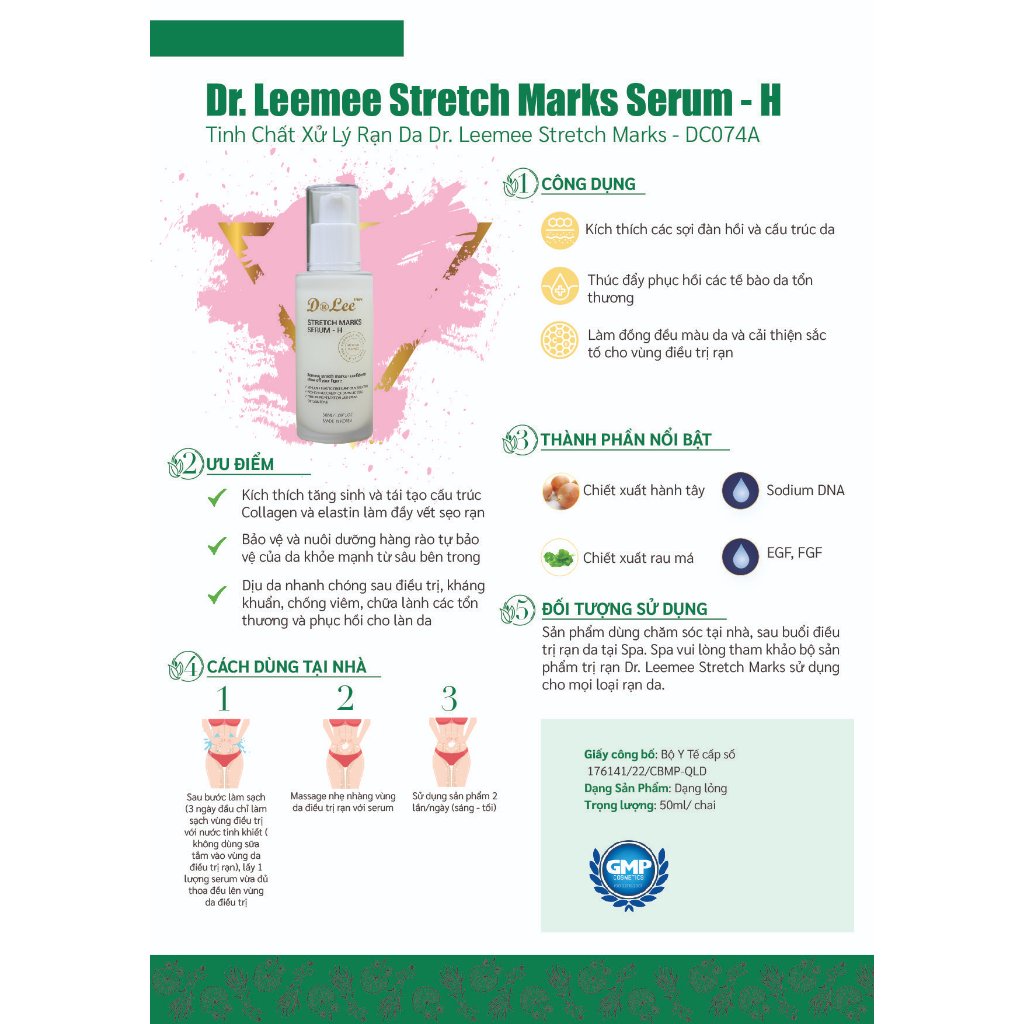 Tinh chất Dr Leemee Stretch Marks Serum phục hồi, trẻ hoá, tăng sinh kolagen, lấp đầy sẹo rỗ chính hãng