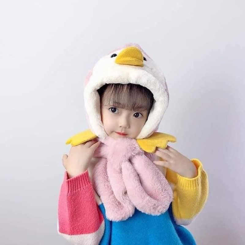 Mũ Vịt Chùm Đầu Bịt Tai Kèm Khăn Giữ Ấm Cho Bé