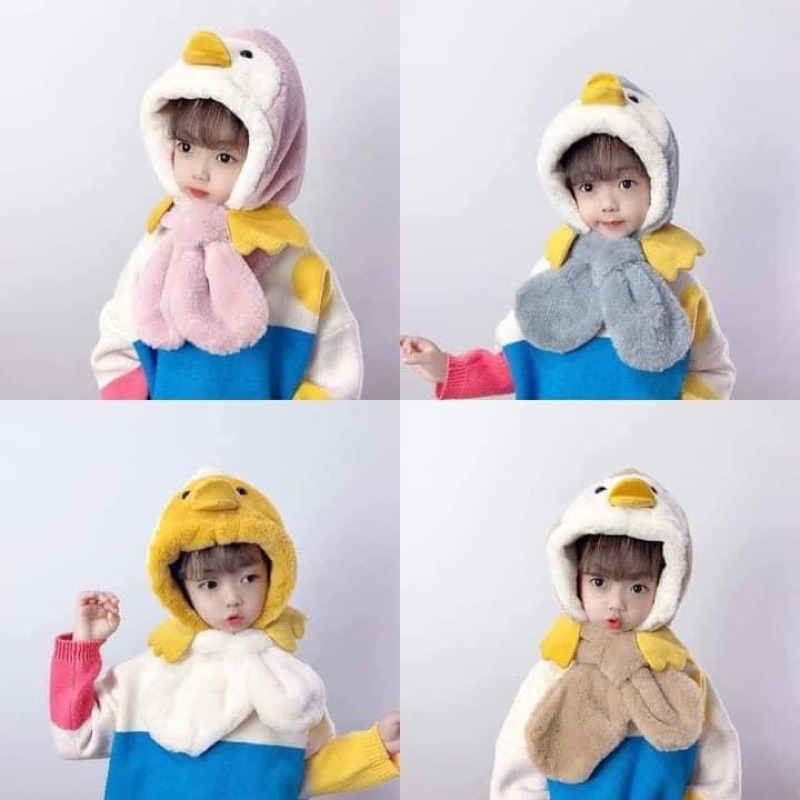 Mũ Vịt Chùm Đầu Bịt Tai Kèm Khăn Giữ Ấm Cho Bé