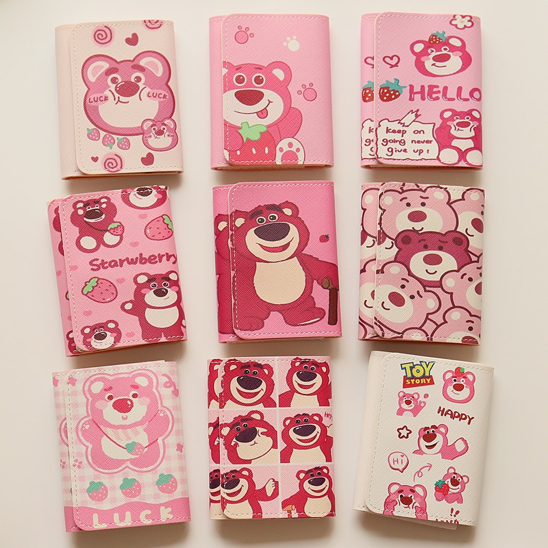 Ví nữ ngắn hình nhân vật hoạt hình gấu dâu lotso cầm tay mini nhỏ gọn bỏ túi nhiều ngăn dễ thương