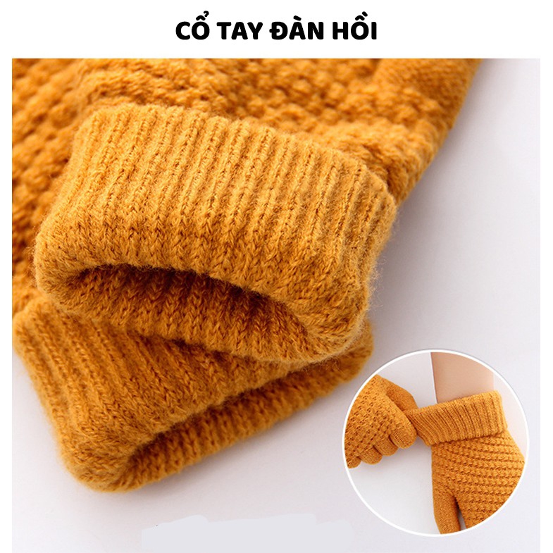 Găng tay len, bao tay len nữ đính charm iLita ngón tay chạm màn hình cảm ứng dày giữ ấm chống nắng Touchscreen Gloves