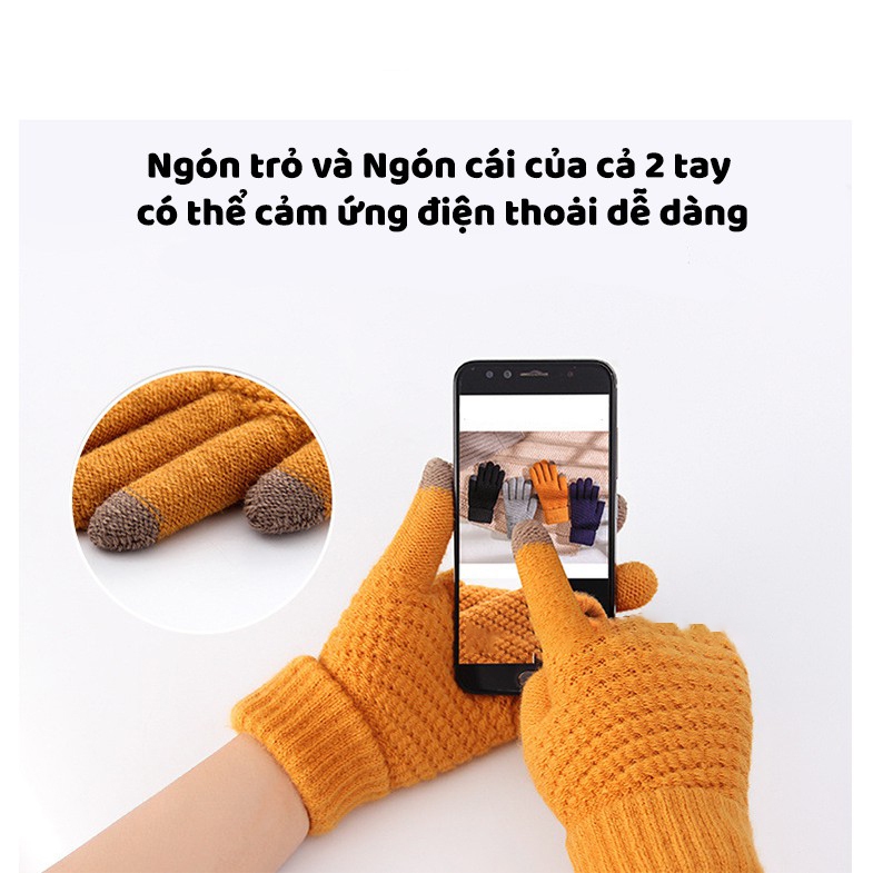 Găng tay len, bao tay len nữ đính charm iLita ngón tay chạm màn hình cảm ứng dày giữ ấm chống nắng Touchscreen Gloves