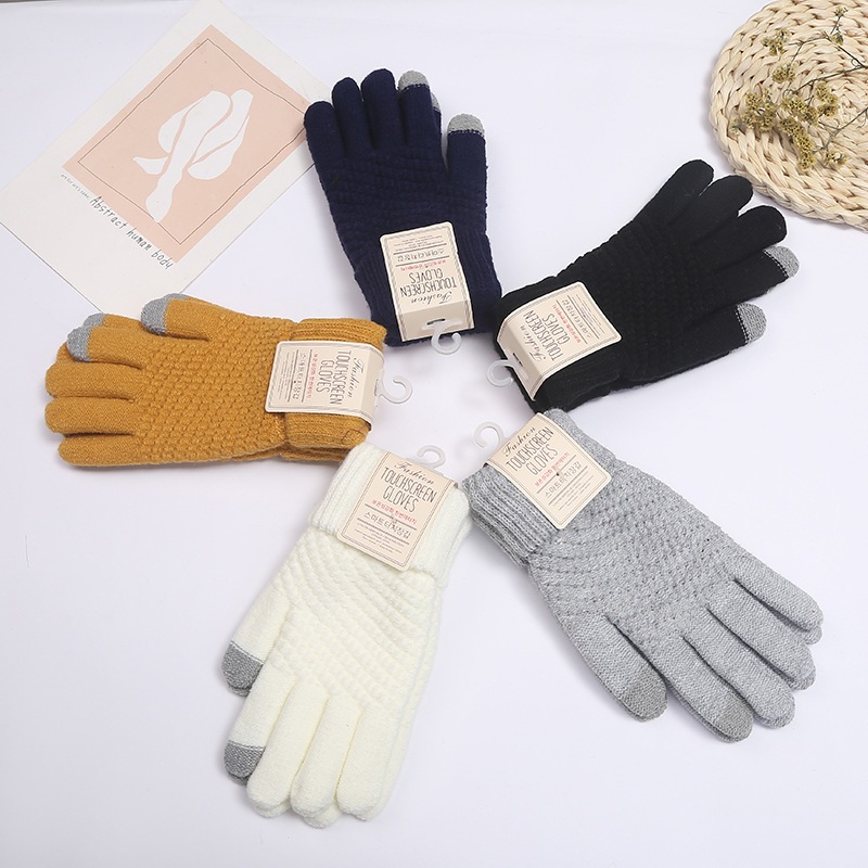 Găng tay len, bao tay len nữ đính charm iLita ngón tay chạm màn hình cảm ứng dày giữ ấm chống nắng Touchscreen Gloves