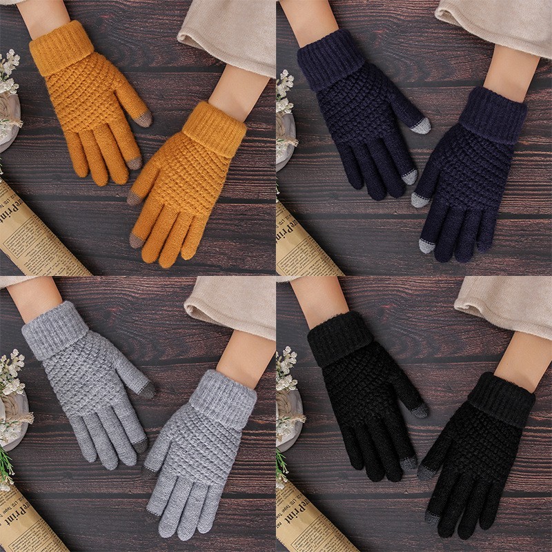 Găng tay len, bao tay len nữ đính charm iLita ngón tay chạm màn hình cảm ứng dày giữ ấm chống nắng Touchscreen Gloves
