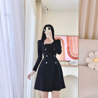 Váy Dạ Text Cổ Vát 8 Khuy