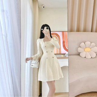 Váy Dạ Text Cổ Vát 8 Khuy