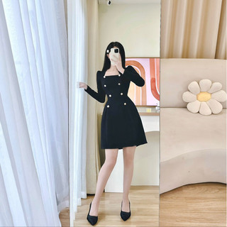 Váy Dạ Text Cổ Vát 8 Khuy