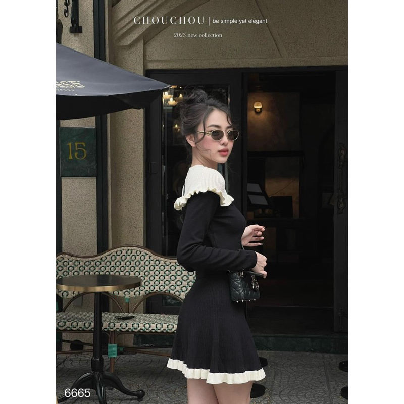 Set Áo Len Tay Dài Phối Cổ Ren Trắng Kèm Chân Váy - Hàng Có Sẵn