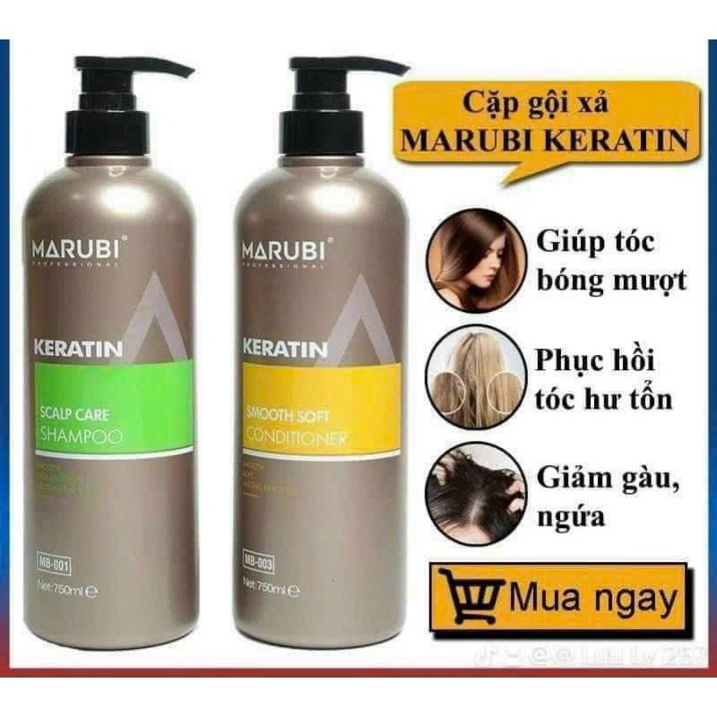 Cặp Dầu Gội Xả Marubi Keratin 750ML x 2 Phục Hồi Tóc Khô Xơ Hư Tổn, Dầu Gội Giảm Rụng Tóc và Ngăn Ngừa Gàu. ALYA VN