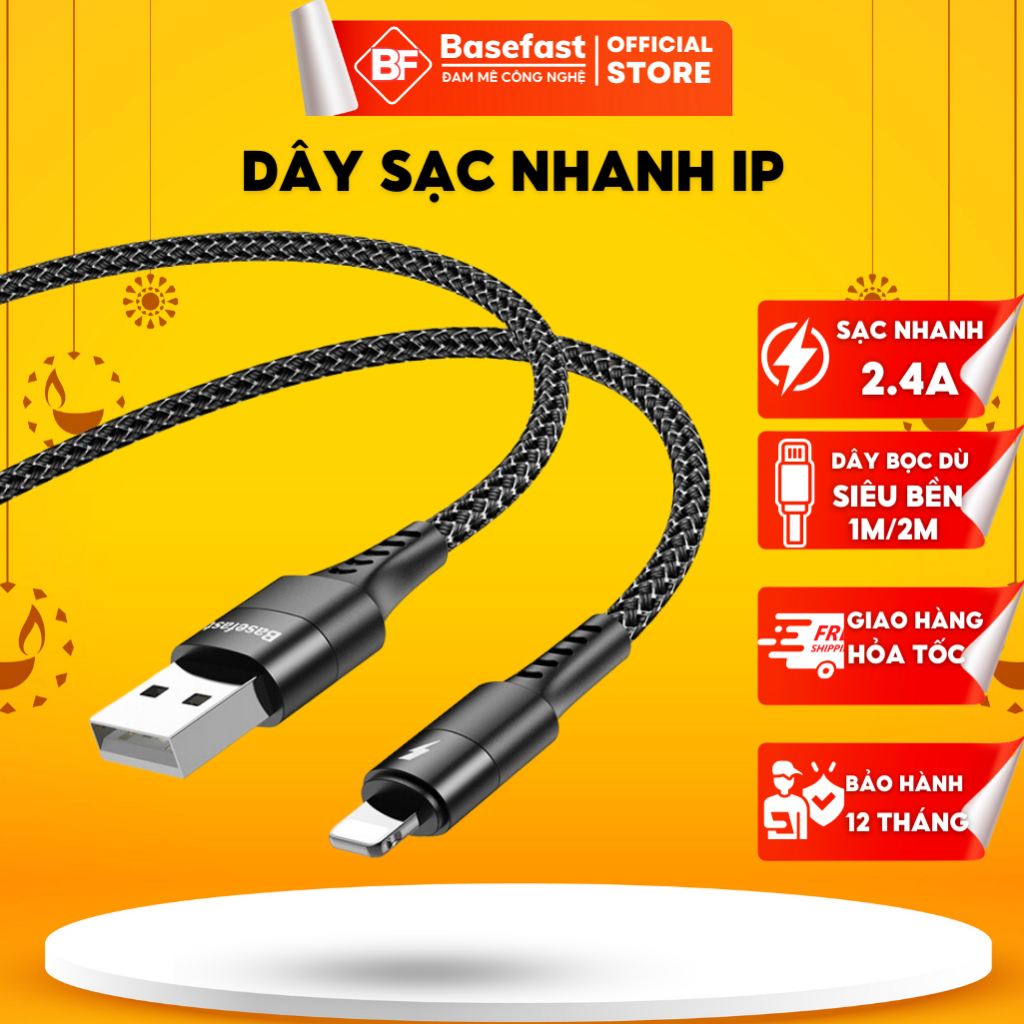 Cáp sạc nhanh Basefast CS8i dây dù cao cấp chống đứt gãy dùng cho iP7 8P 12 11promax
