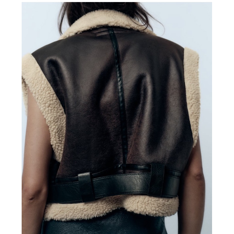 Áo da lộn gile dáng ngắn hàng xuất dư ZARA