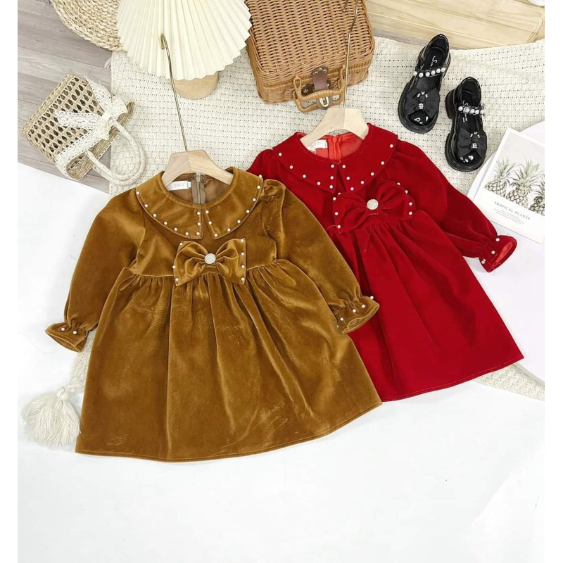 VÁY NHUNG NƠ ĐỎ CHO BÉ GÁI