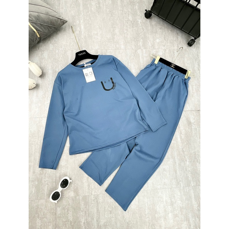 Bộ đồ nữ Liim.Closet thun cotton áo dài quần dài thu đông cao cấp