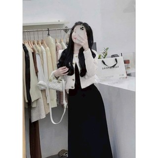 Set đầm đi tiệc 2 dây thời trang nữ kèm áo khoác dài tay,