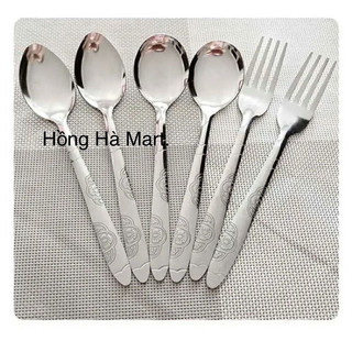 Dĩa thìa inox cao cấp cán hoa siêu đẹp