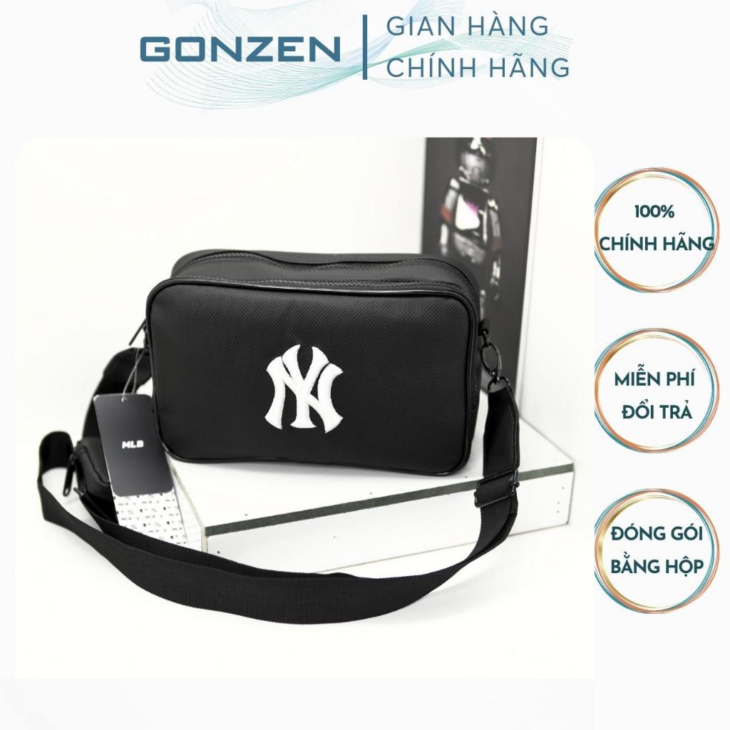 Túi Đeo Chéo MLB Nam Nữ Hàng Cao Cấp, Túi Đeo Chéo NY Màu Đen Hình Thêu 2 Ngăn Vải Da Si Chống Nước_GONZEN TX09