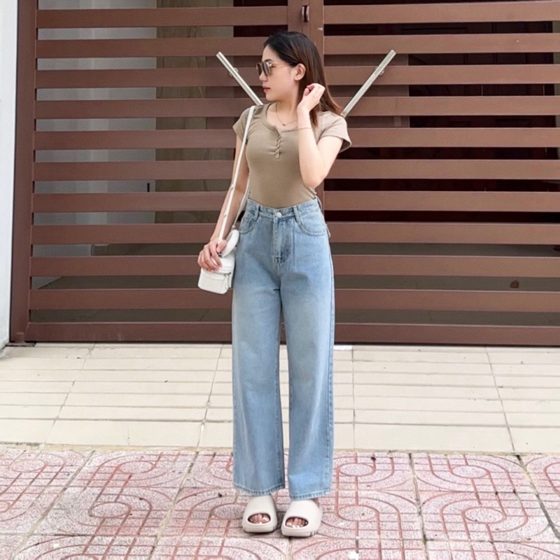 Quần jean ống suông túi nấp sau