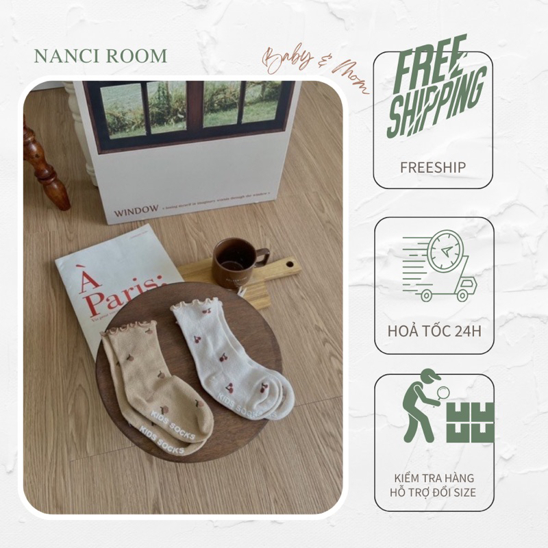Vớ cotton cherry cổ lượn sóng em bé Nanci room