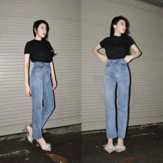 Quần jean basic óng đứng xé lai co giãn
