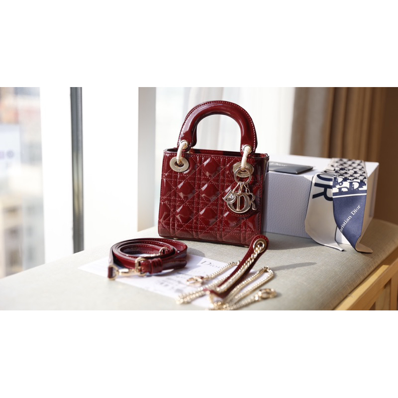 Túi xách Di.or lady bản super size 17cm chất da bóng tag vàng