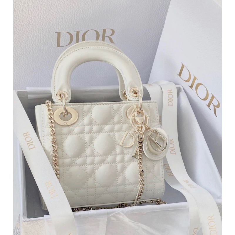 Túi xách Di.or lady bản super size 17cm chất da bóng tag vàng
