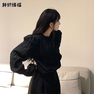 Áo Sơ Mi Kiểu Tay Phồng Dài Dáng Lửng Chất Chiffon Màu Đen Phong Cách Hàn Quốc Thanh Lịch Nhẹ Nhàng 