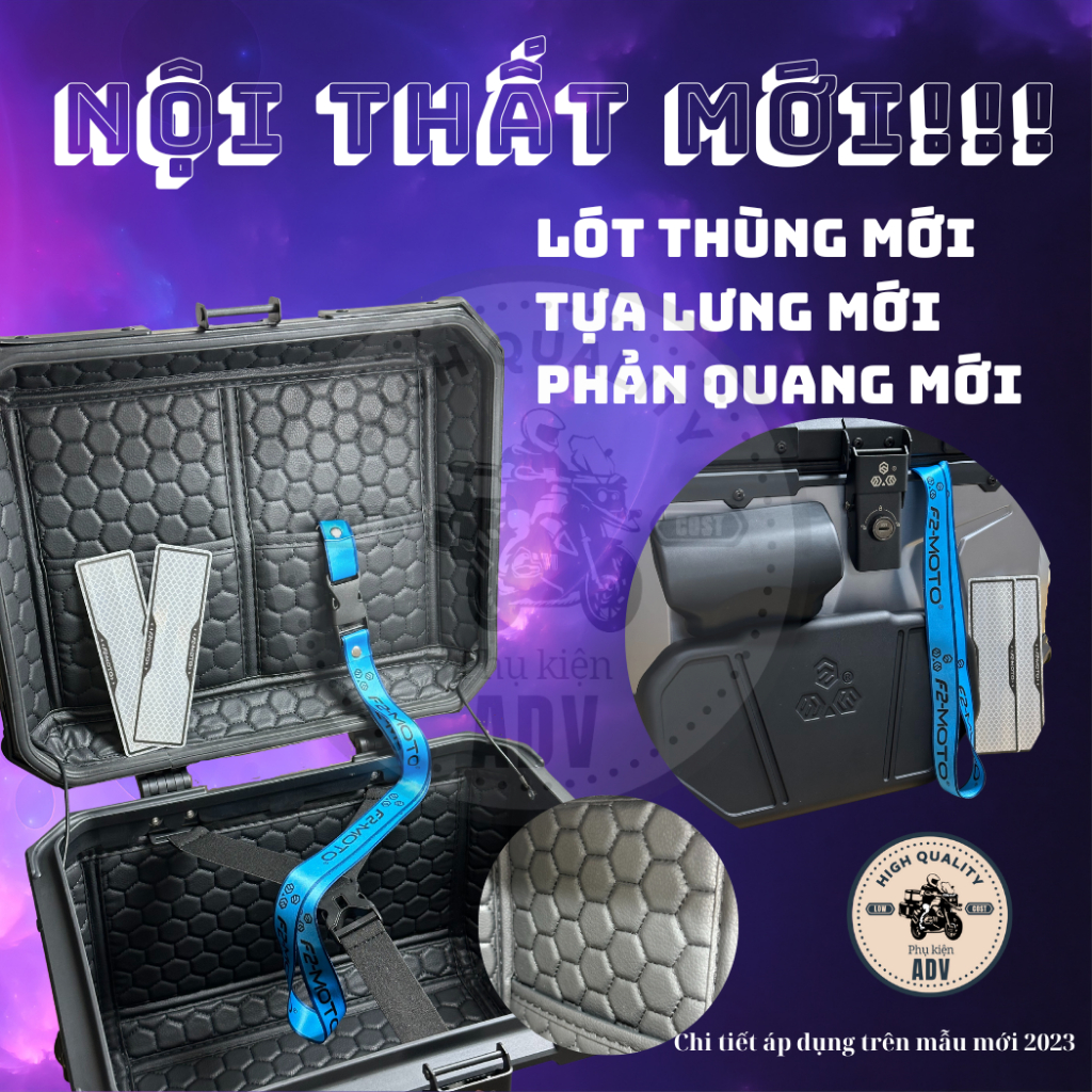 Thùng nhôm, thùng top, top box 45L, thùng sau xe máy chính hãng phukienADV, chống nước, phù hợp nhiều baga, tay nắm dày