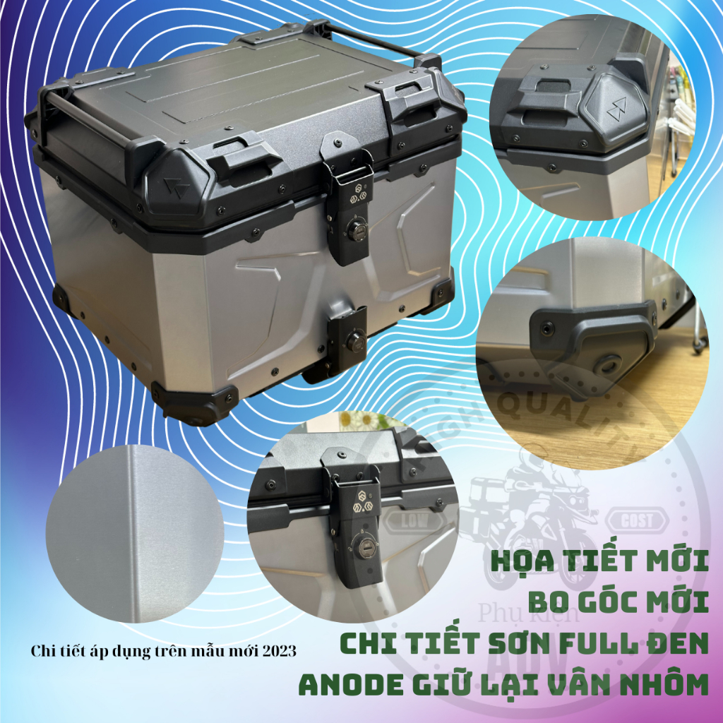 Thùng nhôm, thùng top, top box 45L, thùng sau xe máy chính hãng phukienADV, chống nước, phù hợp nhiều baga, tay nắm dày