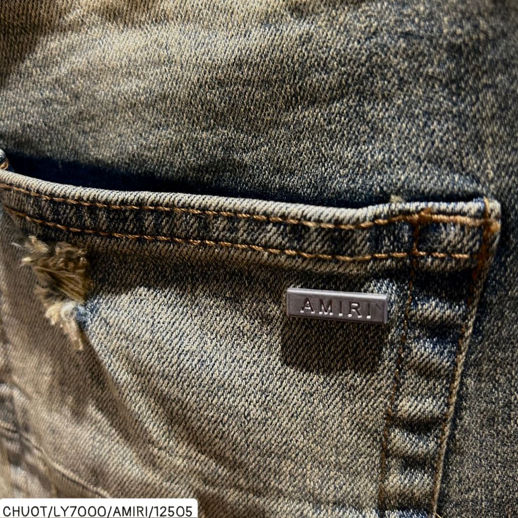 Quần Jean Nam Đính Đá Bản 4 Cúc Like_Au, Quần Jean Nam Xanh Khói Phối Kim Tuyến Chấm Sơn