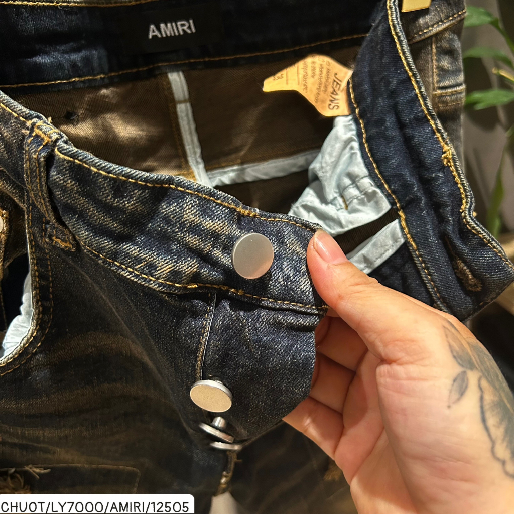 Quần Jean Nam Đính Đá Bản 4 Cúc Like_Au, Quần Jean Nam Xanh Khói Phối Kim Tuyến Chấm Sơn