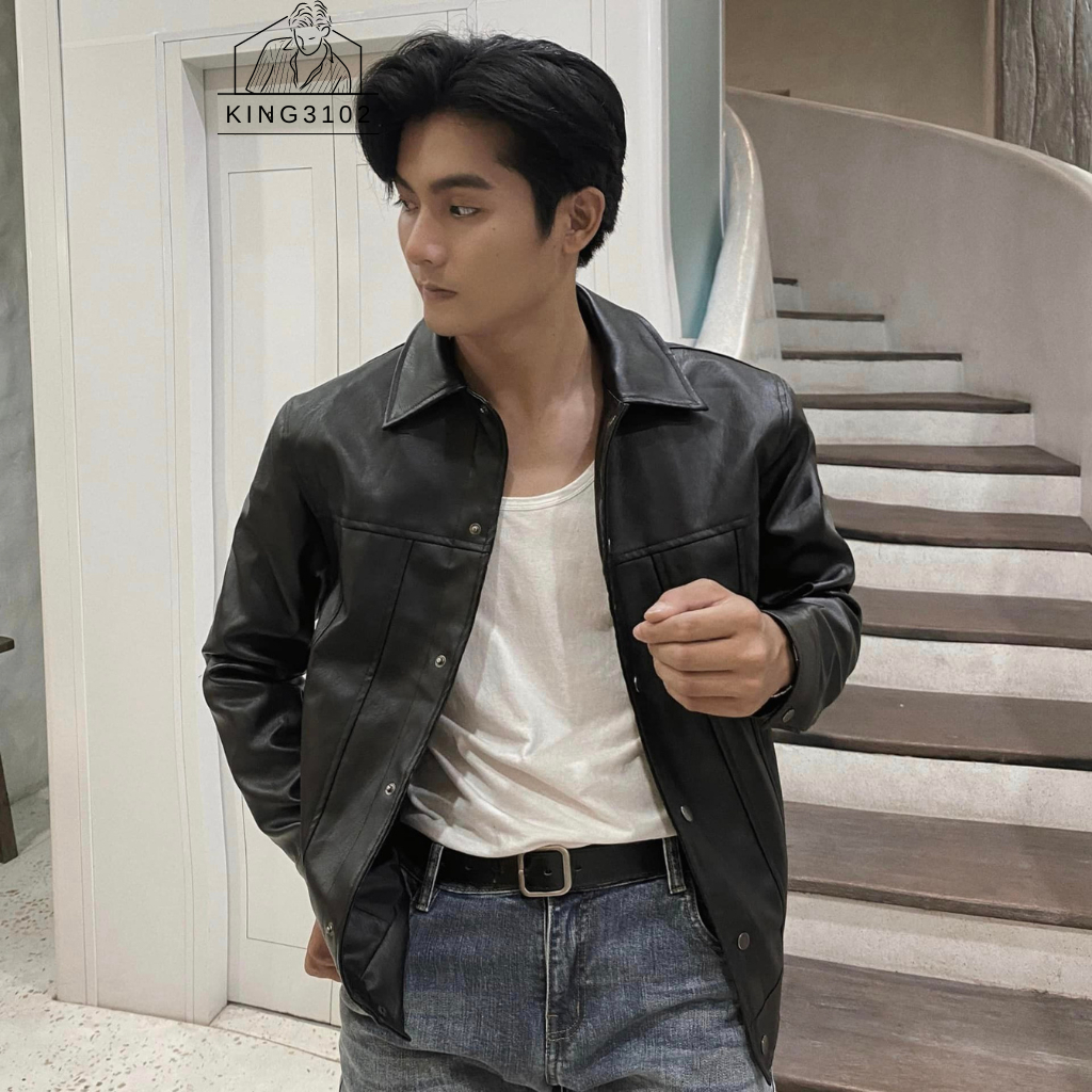 Áo Khoác Da, Áo Khoác Cho Nam Jacket Chất Da PU Nhập Khẩu Cao Cấp Phong Cách Hàn Quốc - Jacket Cúc Bấm