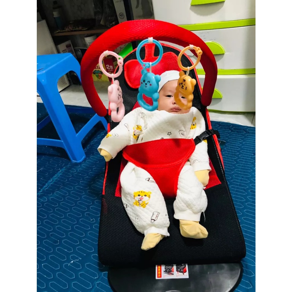 Ghế rung,ghế nhún cho bé -hàng full phụ kiện gối ,thanh treo đồ chơi và gấu chơi cho bé.