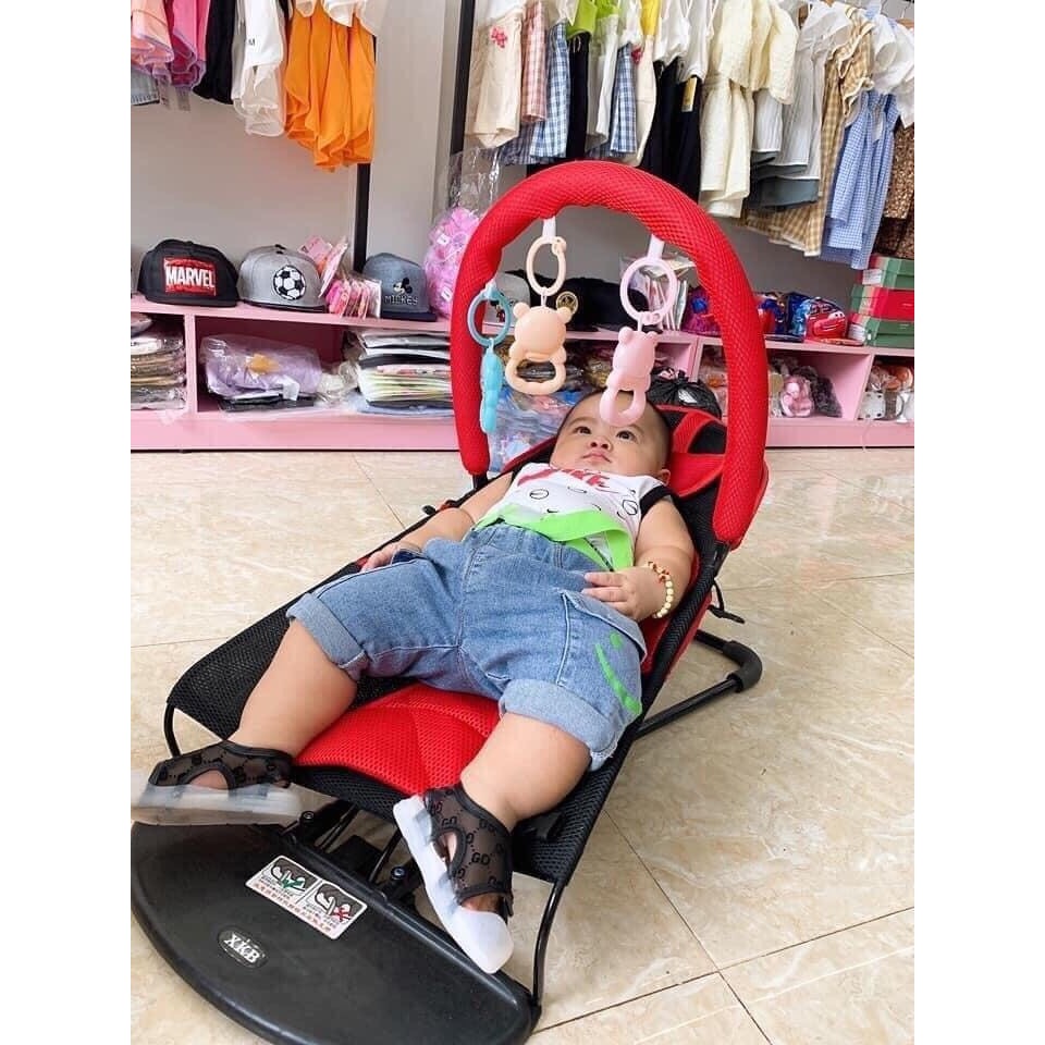 Ghế rung,ghế nhún cho bé -hàng full phụ kiện gối ,thanh treo đồ chơi và gấu chơi cho bé.