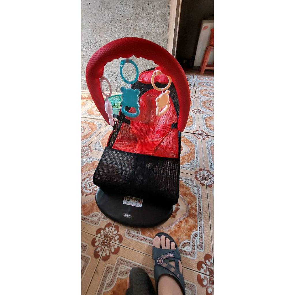 Ghế rung,ghế nhún cho bé -hàng full phụ kiện gối ,thanh treo đồ chơi và gấu chơi cho bé.