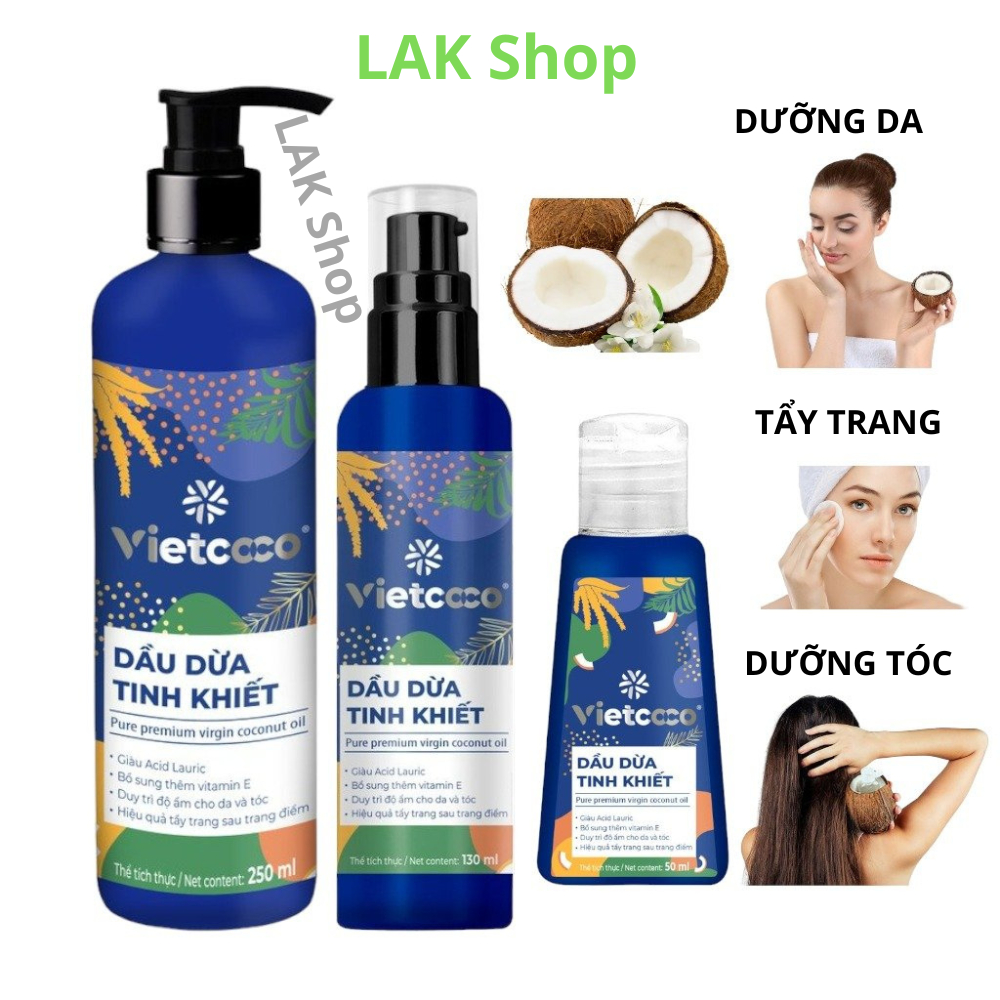 Dầu dừa VIETCOCO nguyên chất ép lạnh bổ sung vitamin E dưỡng da dưỡng môi dưỡng tóc dưỡng mi