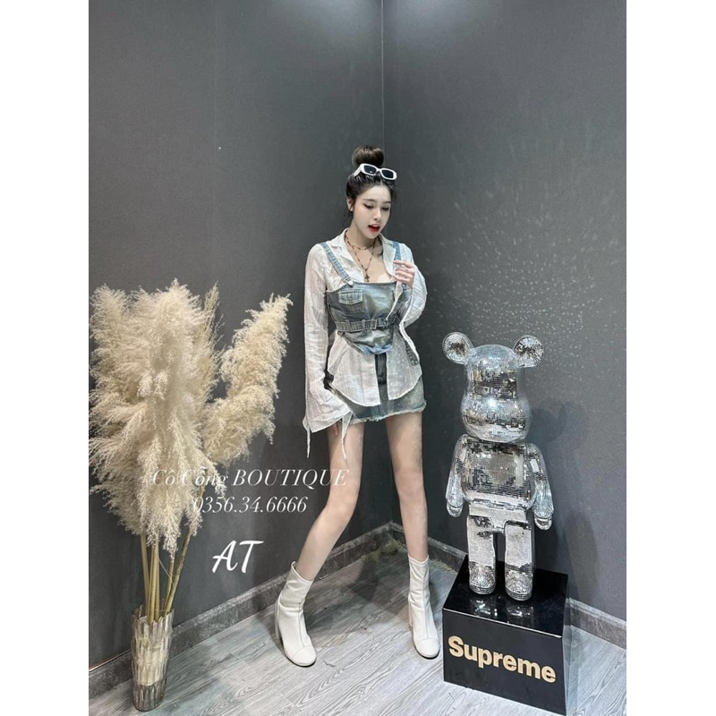 Set áo 3 chi tiết kèm áo sơ mi yếm đai
