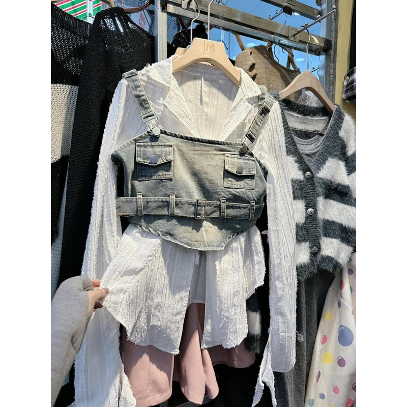 Set áo 3 chi tiết kèm áo sơ mi yếm đai