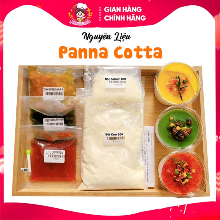 Set Nguyên liệu làm Panna Cotta thạch kem sữa Ý thành phẩm 25-30 hũ 3 vị mứt sinh tố trái cây