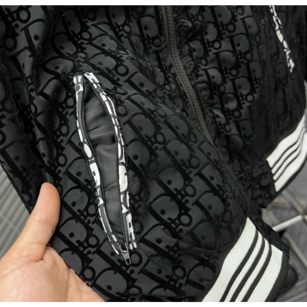 Áo Khoác Bomber Nam Nữ Họa Tiết Dập Vân Nhung DIOR 2 Lớp Dầy Dặn Cao Cấp Chuẩn Fomd Siêu Hot Trend Nam Nữ
