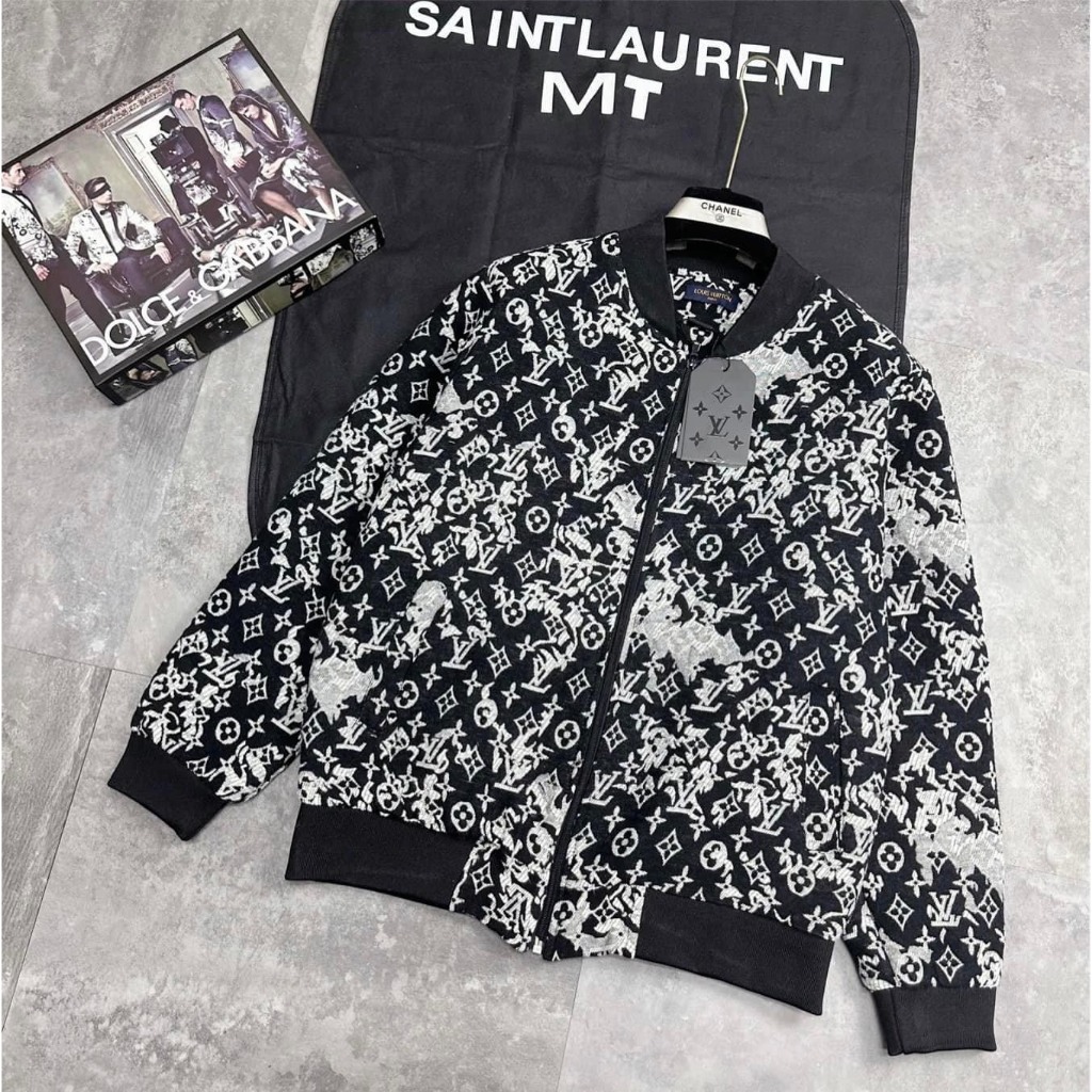 Áo Bomber Nam Dập Vân Hoa LV Cực Xịn - Áo Khoác LV Nam Hoạ Tiết Monogram Chất Vải Dạ Cao Cấp Dành Cho Nam Siêu Chất