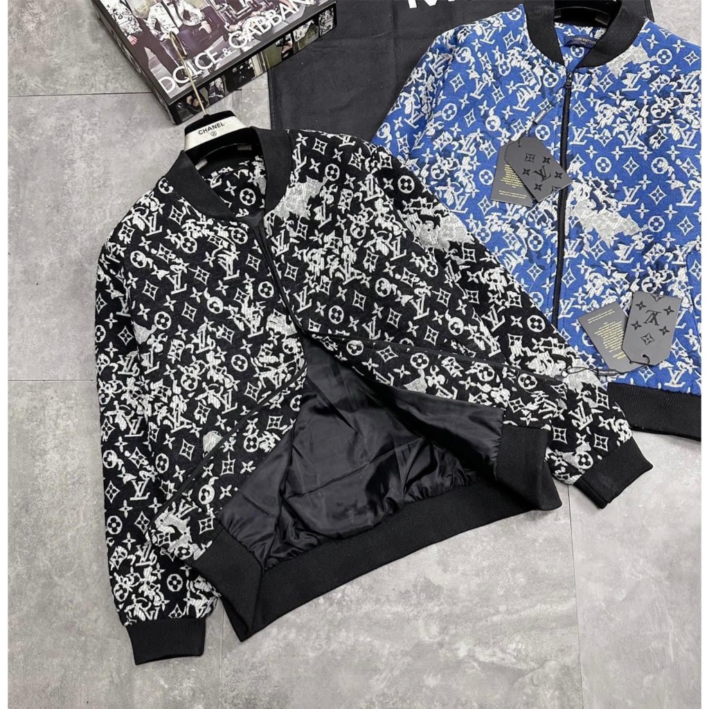 Áo Bomber Nam Dập Vân Hoa LV Cực Xịn - Áo Khoác LV Nam Hoạ Tiết Monogram Chất Vải Dạ Cao Cấp Dành Cho Nam Siêu Chất