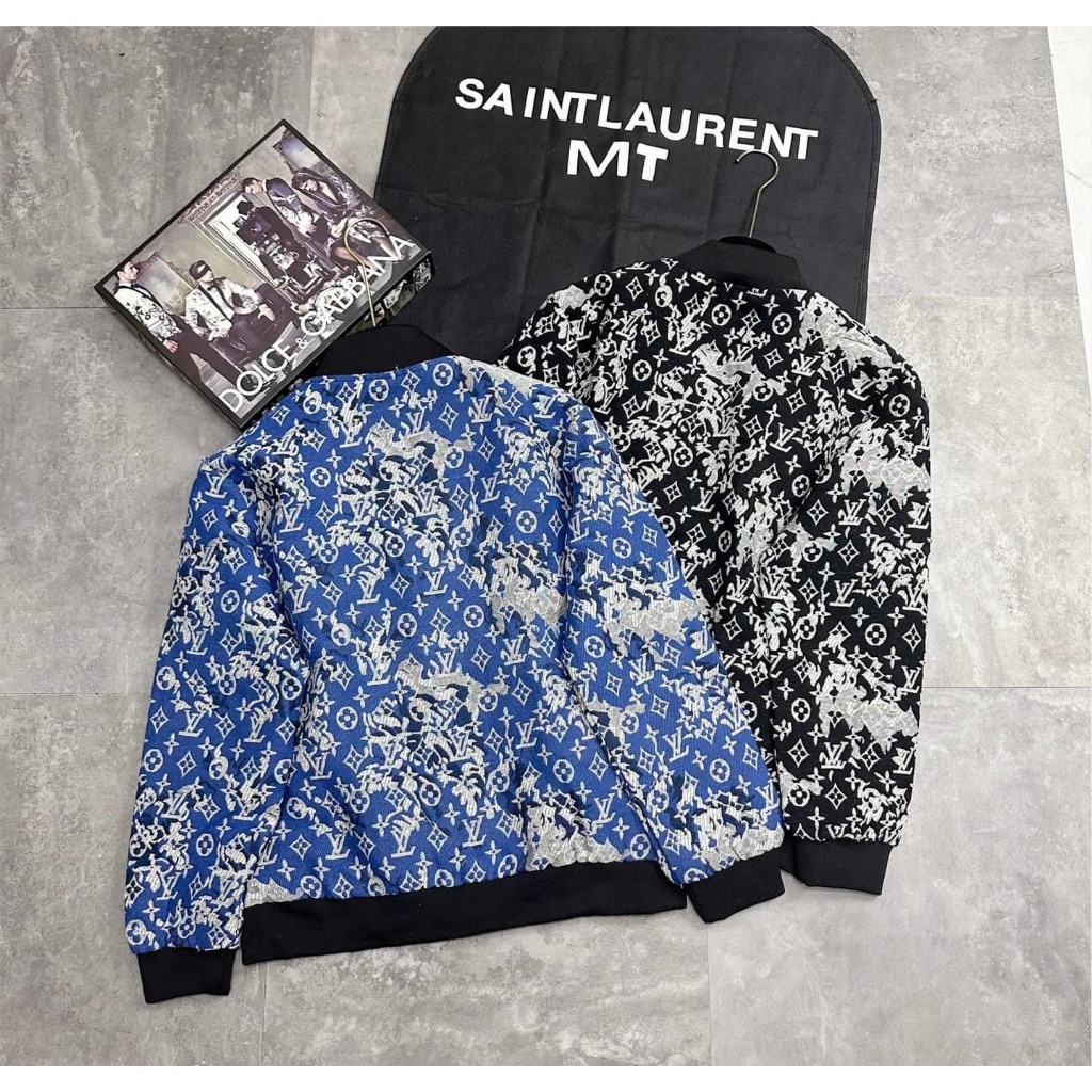 Áo Bomber Nam Dập Vân Hoa LV Cực Xịn - Áo Khoác LV Nam Hoạ Tiết Monogram Chất Vải Dạ Cao Cấp Dành Cho Nam Siêu Chất