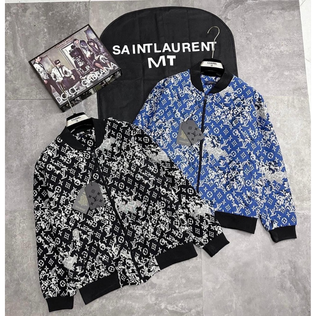 Áo Bomber Nam Dập Vân Hoa LV Cực Xịn - Áo Khoác LV Nam Hoạ Tiết Monogram Chất Vải Dạ Cao Cấp Dành Cho Nam Siêu Chất