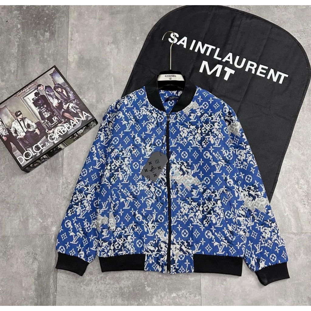 Áo Bomber Nam Dập Vân Hoa LV Cực Xịn - Áo Khoác LV Nam Hoạ Tiết Monogram Chất Vải Dạ Cao Cấp Dành Cho Nam Siêu Chất