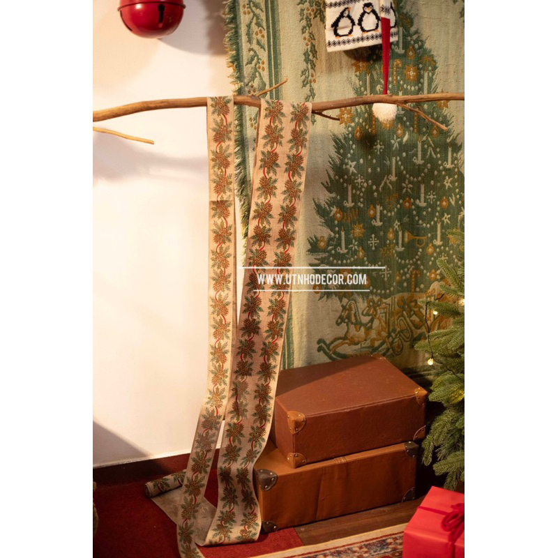 Ruy băng linen họa tiết trái thông Noel chiều dài 5 mét